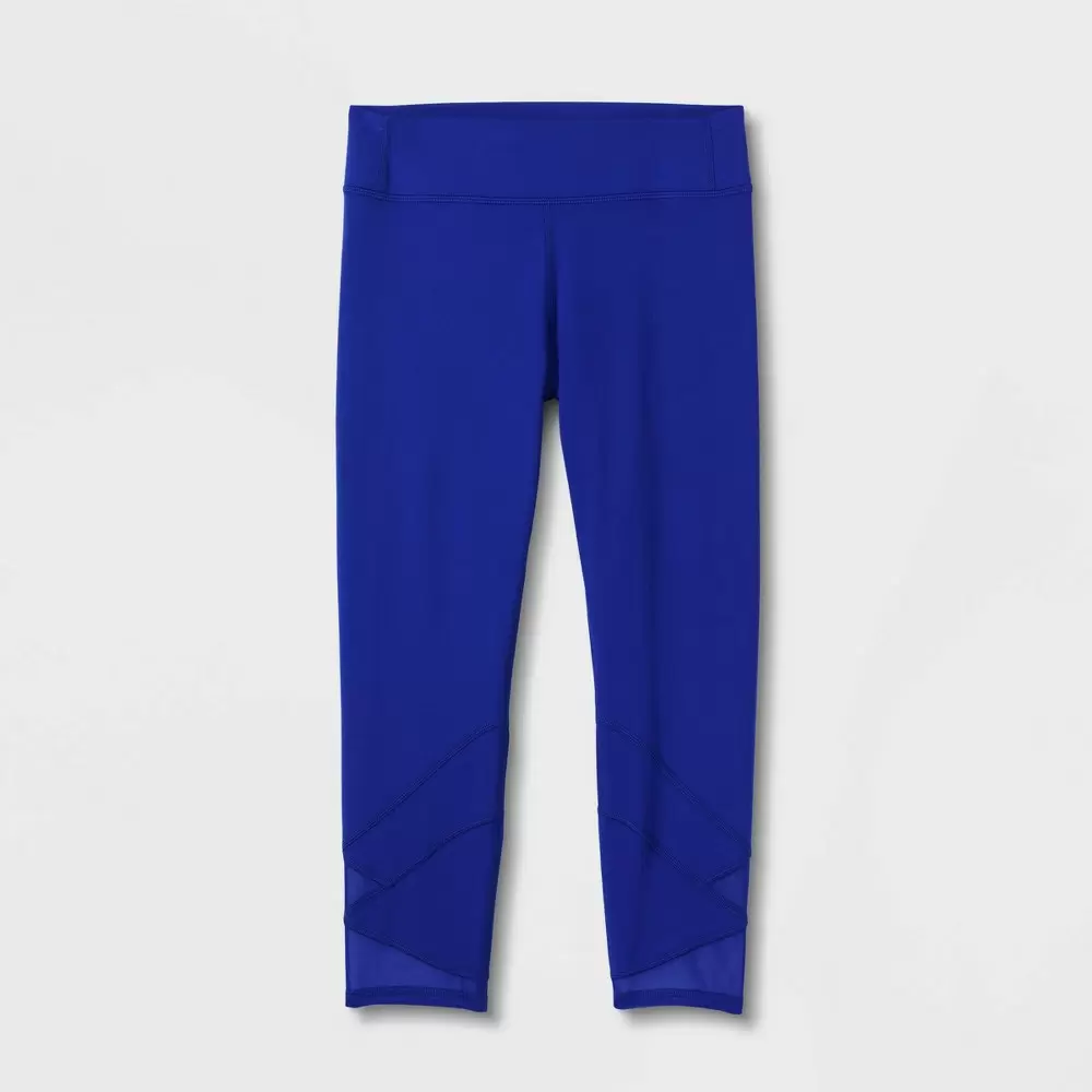 Photo 1 of  Girls' Mesh Pieced Cropped Leggings - All in Motion Blue Size XS