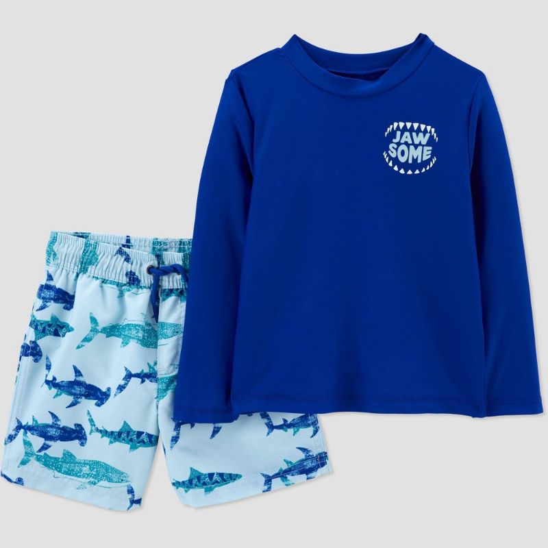 Photo 1 of Carter's Just One You Toddler Boys' Shark Print Rash Guard Set - Blue Size  2T