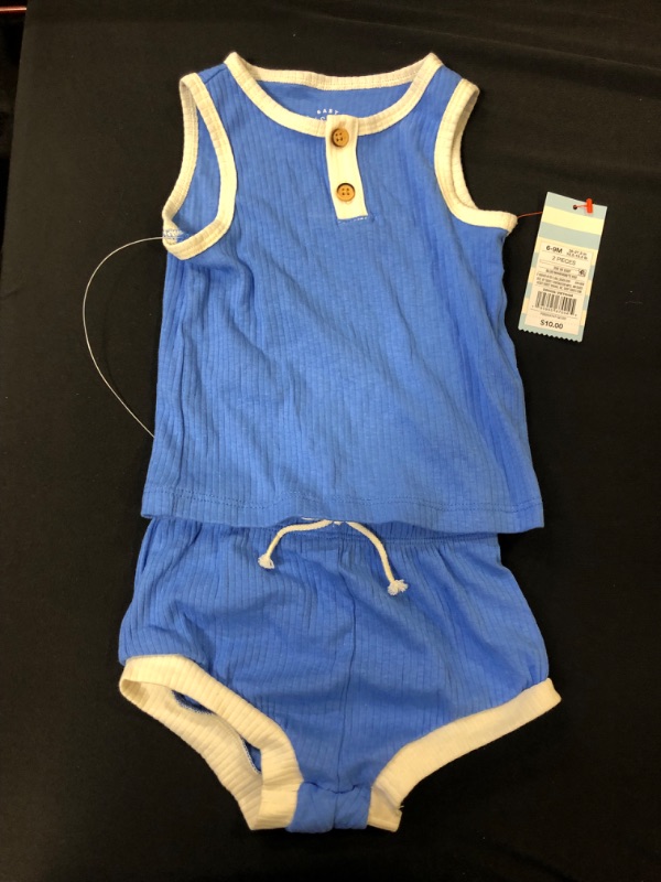 Photo 2 of Baby 2pc Ribbed Henley Top & Bottom Set - Cat & Jack Blue Size 6-9M -

