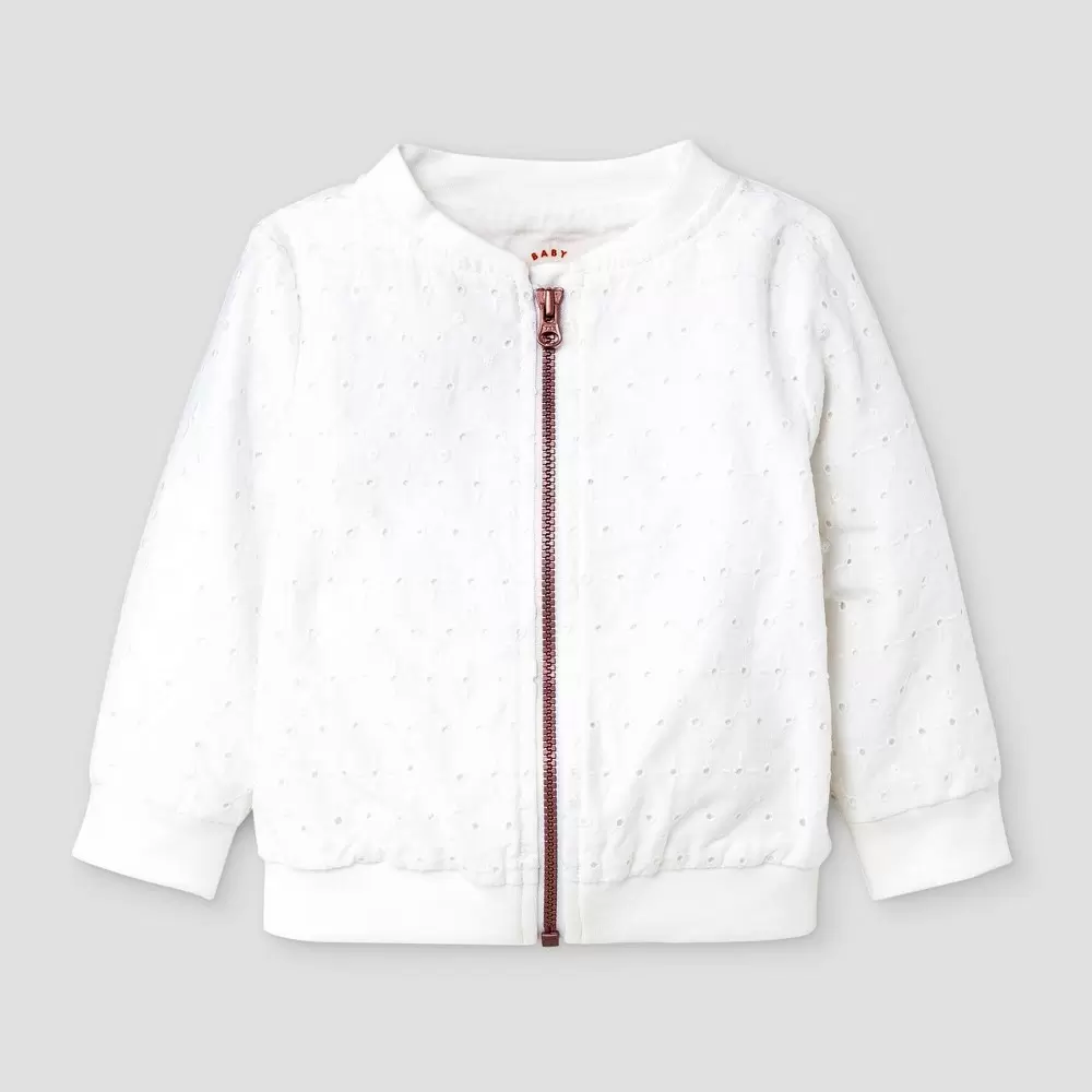 Photo 1 of Baby Girls' Eyelet Bomber Jacket - Cat & Jack White Newborn