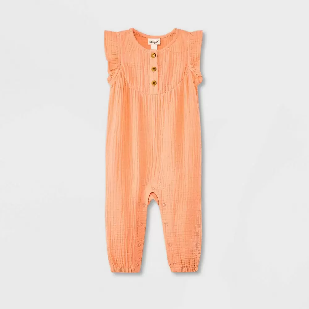 Photo 1 of Baby Girls' Gauze Romper Pants - Cat & Jack Peach Orange Size 0-3M -