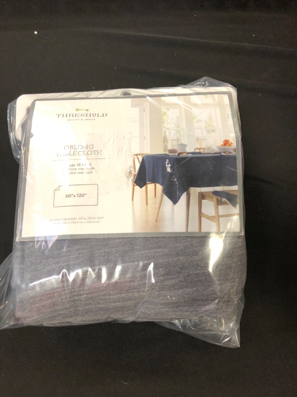 Photo 3 of 60 x 120 Cotton Chambray Tablecloth Blue - Threshold