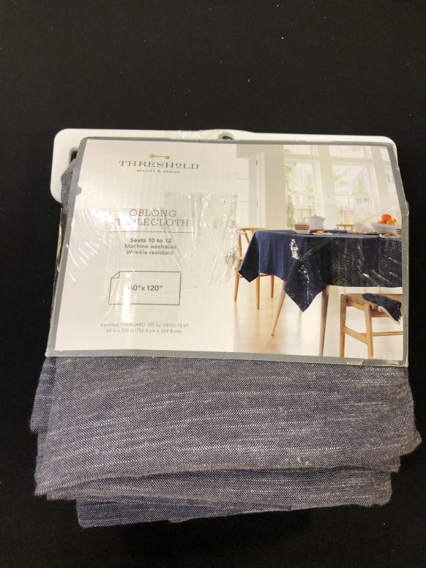 Photo 2 of 60 x 120 Cotton Chambray Tablecloth Blue - Threshold