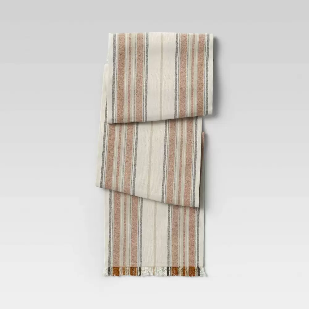 Photo 1 of 72" x 14" Cotton Striped Table Runner Orange - Threshold