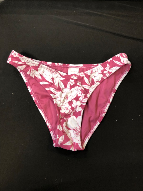 Photo 2 of  Juniors' Ribbed Cheeky High V-Leg Bikini Bottom - Xhilaration Berry Pink Floral - Size Medium -