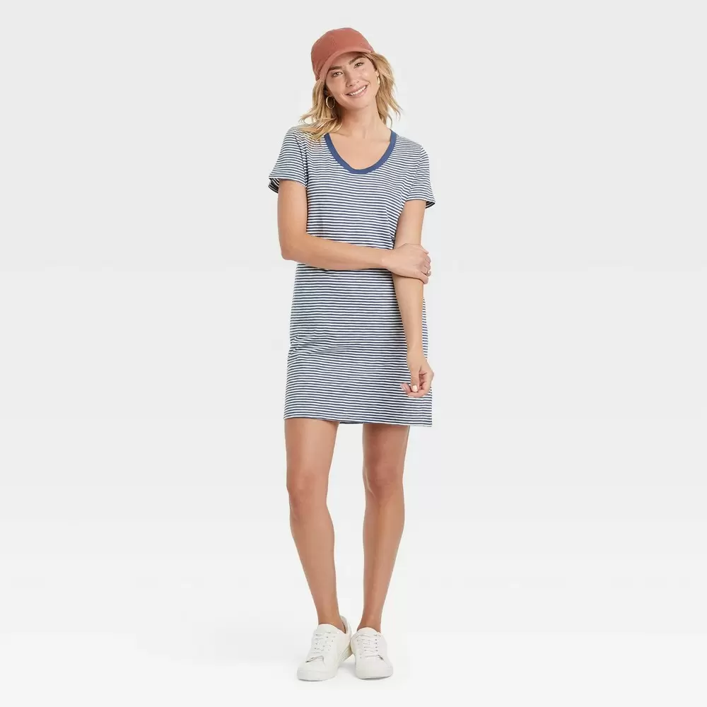 Photo 1 of  Women's Short Sleeve T-Shirt Dress - Universal Thread Blue Striped Size Medium -