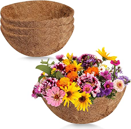 Photo 1 of 3 Pack 12 Inch Hanging Basket Coco Fiber Liners Replacement Coconut Fiber Liners for Garden Planter Basket Flower Pot
