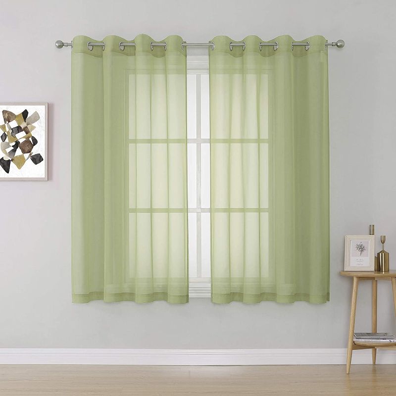 Photo 1 of 2 Panels Sage Green Sheer Curtains 63 Inch Length for Girls Kid Room - Voile Drape Curtains for Wedding Party,54 Wide by 63 Long
