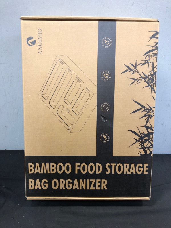 Photo 2 of ?2022 Upgraded?Ziplock Food Storage Bag Organizer, Bamboo Plastic Bag Holder & Dispenser for Kitchen Drawer or Wall Mount, Fit in Gallon, Slider Quart, Sandwich & Snack Variety Size Bags (5 Slots)