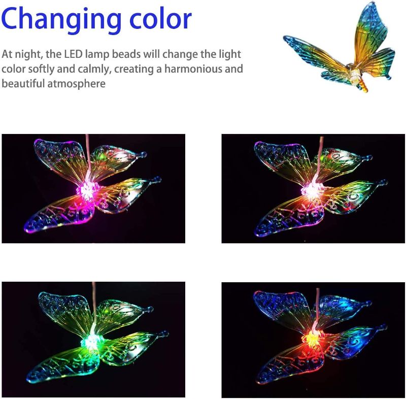 Photo 1 of FreePlants Solar Powered LED Color Changing Wind Chime Lamp, Outdoor Waterproof Garden Lamp, Decorative Landscape Lamp (Blue Butterfly)
