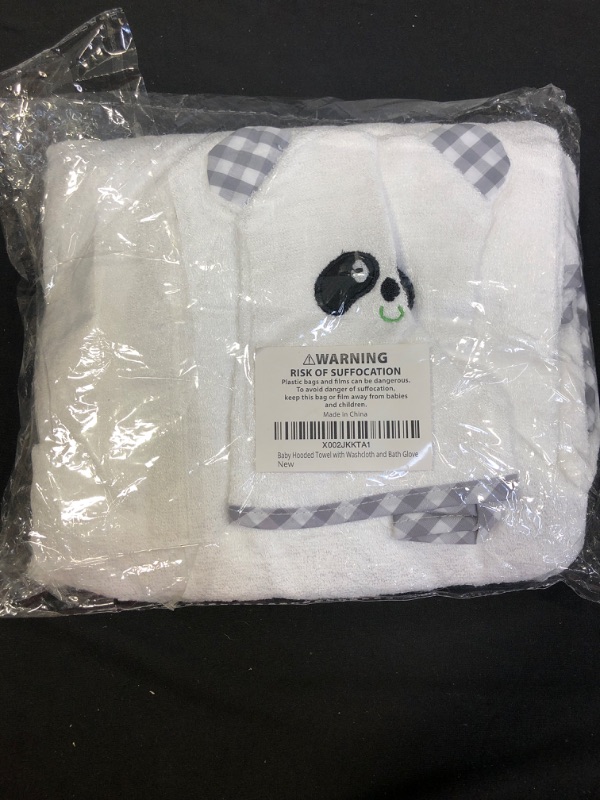Photo 2 of Brooklyn Bamboo Baby Bath Towel Set in Panda Theme Style with Ears Super Soft Quick Dry White Color 1 Baby Towel 1 Washcloth 1 Bath Glove for Newborn Toddler and Kids