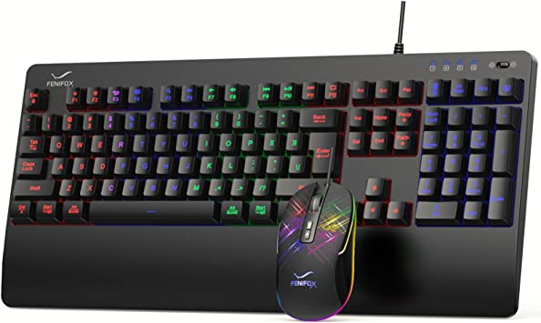 Photo 1 of Gaming Keyboard and Mouse - FENIFOX Wired RGB Backlit Keyboard Ergonomic Mechanical Feeling Colorful Led Light Up Keyboard Mouse for PC Windows Mac Gamer PS5 Xbox one
