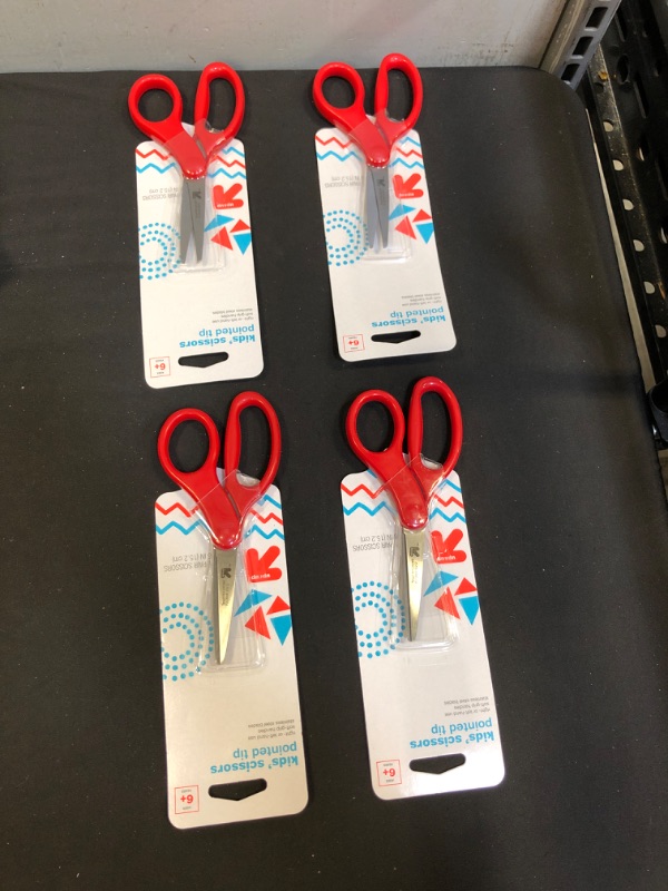 Photo 2 of Kids' Pointed Tip Scissors Red - Good for Right or Left Hand Lot of 4 Stainless
