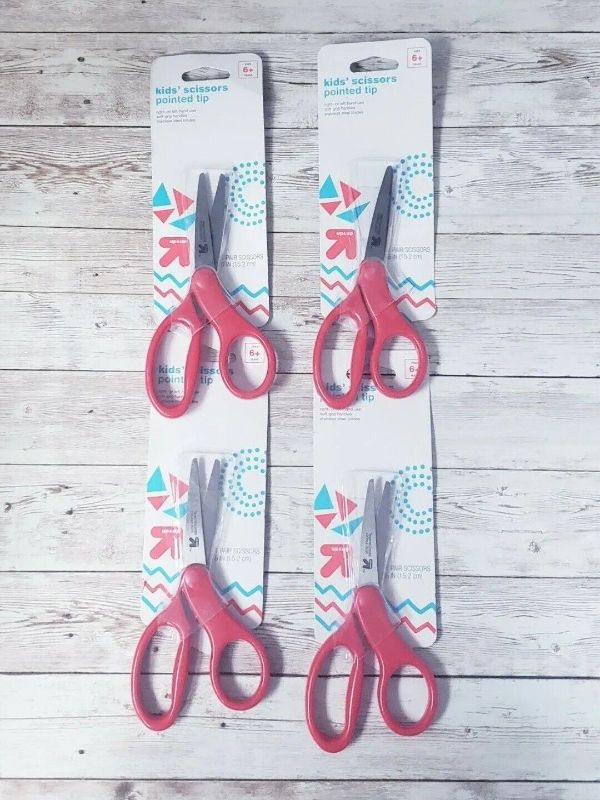 Photo 1 of Kids' Pointed Tip Scissors Red - Good for Right or Left Hand Lot of 4 Stainless
