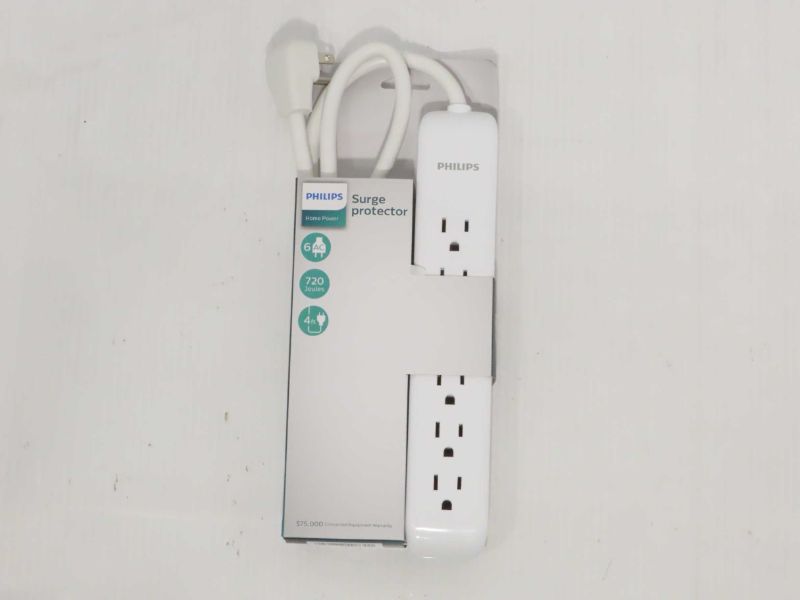 Photo 1 of Philips 6-Outlet Surge Protector, 720J, 4ft Cord, White
