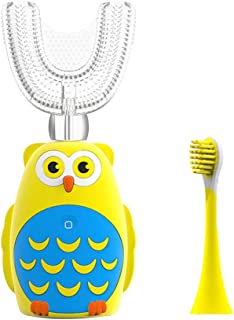 Photo 1 of Automatic Electric Toothbrush Kids with U Shaped Auto Brush, Ultrasonic Whitening Double Brush Head Smart Timer IPX7 Waterproof for Child 7-12 Years (Yellow)
