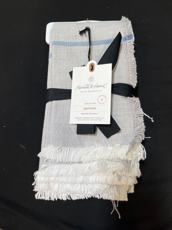 Photo 2 of 4pk Engineered Stripe Cloth Napkin Set Taupe/Blue - Hearth  Hand with Magnolia