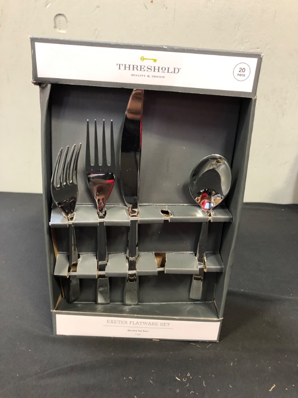 Photo 1 of 20pc Stainless Steel Exeter Mirrored Silverware Set - Threshold
