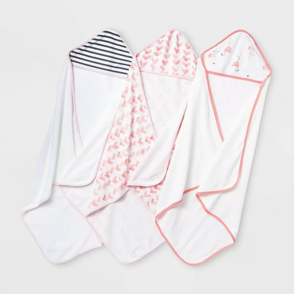 Photo 1 of Baby Girls' 3pk Flamingo Hooded Bath Towel Set - Cloud Island Coral
