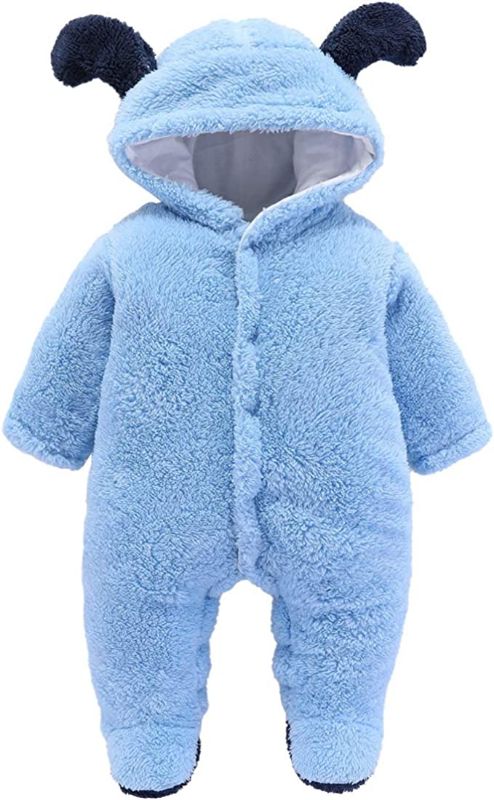 Photo 1 of Aisheny Newborn Baby Ear Snowsuit Jumpsuit Warm Winter Hooded Footed Bodysuit Fleece Outerwear Sky Blue 6Months