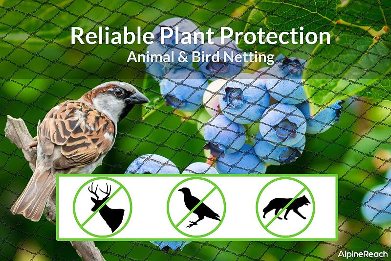 Photo 2 of AlpineReach Garden Netting 7.5 x 65 ft Plant Protection from Birds Deer Animals, Heavy Duty Black Woven Net and Reusable Kit with Zip Ties, Strong Fencing for Fruits Trees
