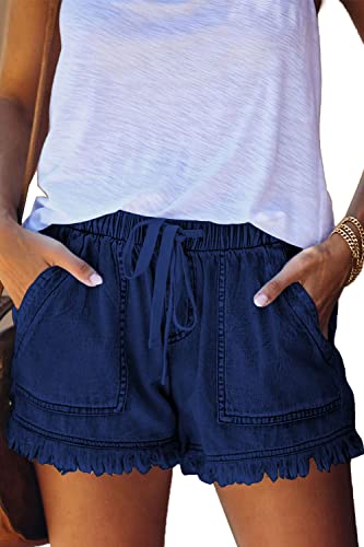 Photo 1 of  Womens Lightweight Shorts Casual Baggy Trendy Short Pants Elastic Waist Drawstring Comfy Shorts
size small