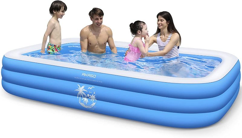 Photo 1 of AKASO Inflatable Swimming Pools, 118" X 71" X 22" Blow Up Swimming Pools for Kids, Adults, Children, Toddlers, Full-Sized Inflatable Kiddie Pools Wear-Resistant, Garden, Backyard Water Party
