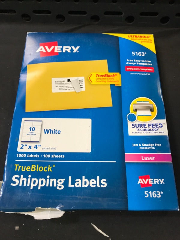 Photo 2 of Avery Shipping Address Labels, Laser Printers, 1,000 Labels, 2x4 Labels, Permanent Adhesive, TrueBlock (5163)
