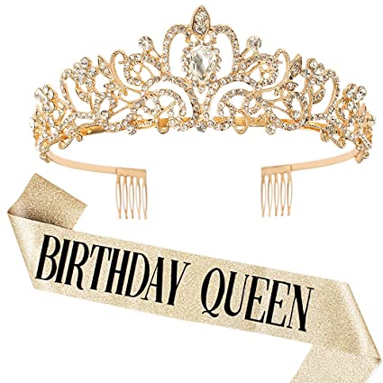 Photo 1 of "Birthday Queen" Sash & Rhinestone Tiara Set