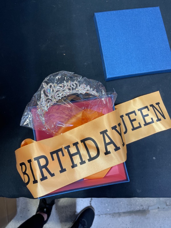 Photo 2 of Birthday Crowns for Women, Happy Birthday Sash and Tiara for Women AB Rhinestone Birthday Queen Crown for Women Girls Prom
