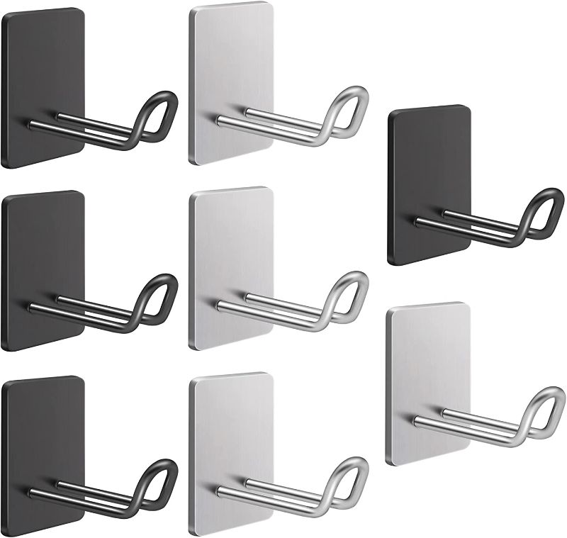 Photo 1 of Adhesive Towel Hooks for Bathroom, 8Pcs Stainless Steel Over The Door Hooks for Hanging, Heavy Duty Wall Mounted Towel Hanger Rack Robe Hook Bathroom Organizer for Towels Robe Coat Shirt Hat
