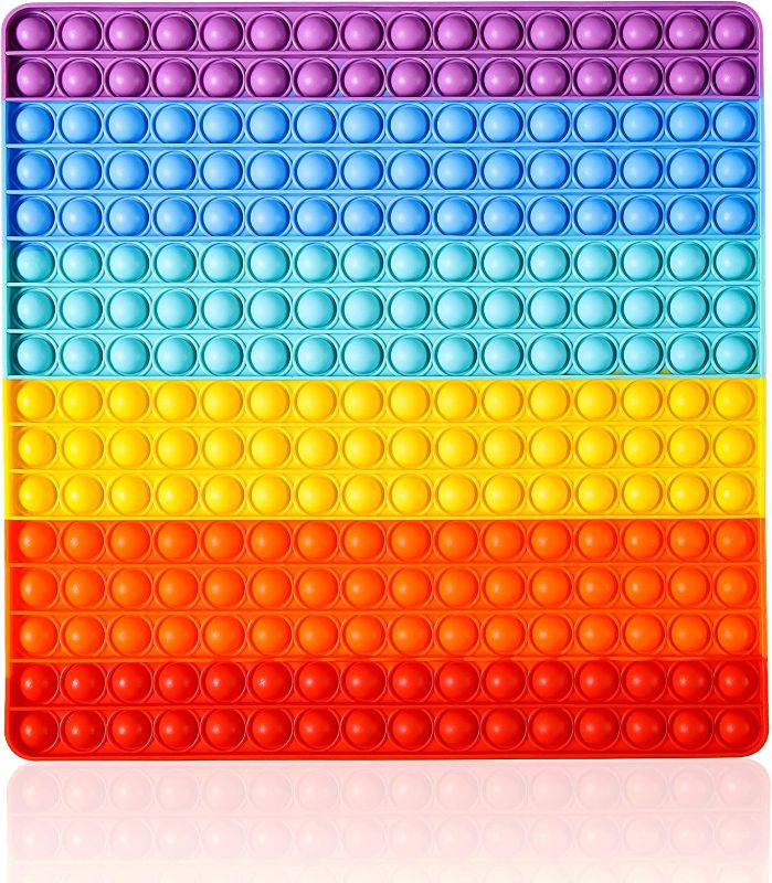 Photo 1 of Big Size Push Pop Fidget Toy, Big Rainbow Pop, 256 Bubbles Big Size Square Squeeze Toys for Kids and Adults 12 Inch Big Pop
