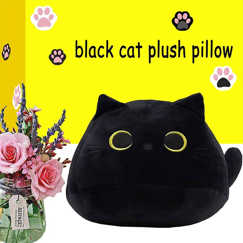 Photo 1 of Black Cat Plush Toy Black Cat Pillow,12 Inch 3D Black Cat Plush Toy Pillow Giant Plushie Kawaii Plushies Black Cat Stuffed Animal (Black)
