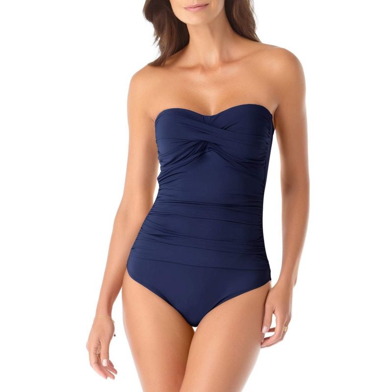 Photo 1 of Anne Cole - Women's Solid Twist Front Shirred One Piece Swimsuit SIZE 10 

