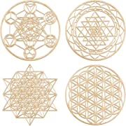 Photo 1 of 4 Piece 12" Sacred Geometry Wood Wall Art Set, Metatron's Cube, Flower of Life, Sri Yantra, 64 Star Tetrahedron Pagan Decor, Crystal Grid Board, Zen Home Wall Decor for hang in the room (classic style)
