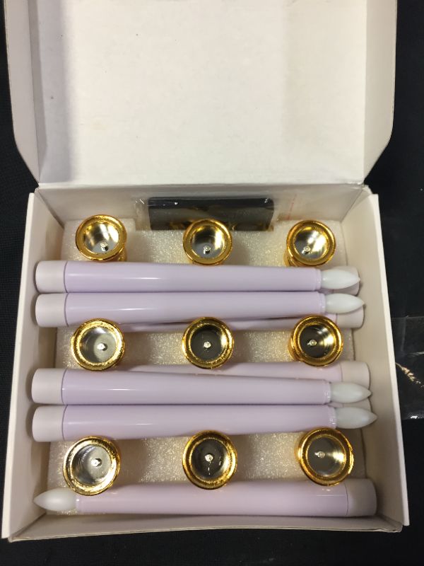 Photo 2 of Amagic 9 Pieces Christmas Window Candles, Flameless Taper Candles with Gold Bases, Battery Operated Flickering LED Candles, Warm White, Remote Control Halloween Decorations DAMAGED BOX

