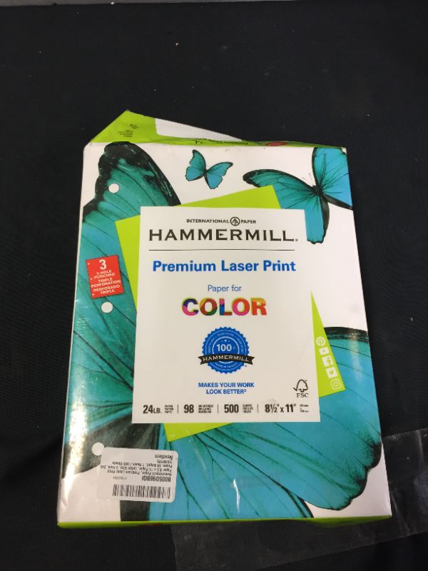 Photo 2 of Hammermill Premium Laser Print 8.5" x 11" 3-Hole Punched Multipurpose Paper, 24 lbs., 98 Brightness, 500/Ream (107681)