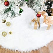 Photo 1 of 48" Faux Fur Christmas Tree Skirt, White Christmas Tree Skirt, Christmas Tree Skirt, Christmas Decorations for 4ft Christmas Tree, Fluffy Christmas Tree Rug
