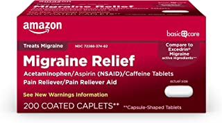 Photo 1 of Amazon Basic Care Migraine Relief, Acetaminophen, Aspirin (NSAID), and Caffeine Tablets, 200 Count BEST BY APRIL 2023