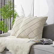 Photo 1 of BENLAN Set of 2 Lumbar Decorative Pillow Covers Luxury Velvet Texture Cream Geometric Throw Pillow Covers 18x18 Inch Bohemian Soft Pillowcases with Hidden Zipper
