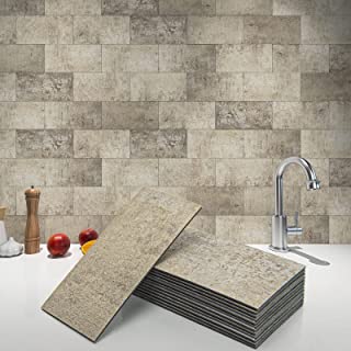 Photo 1 of Art3d 102 Piece Peel and Stick Wall Tiles for Kitchen Backsplash, Bathroom, Fireplace, 3" x 6", Subway Tiles, Beige Stone DAMAGED BOX

