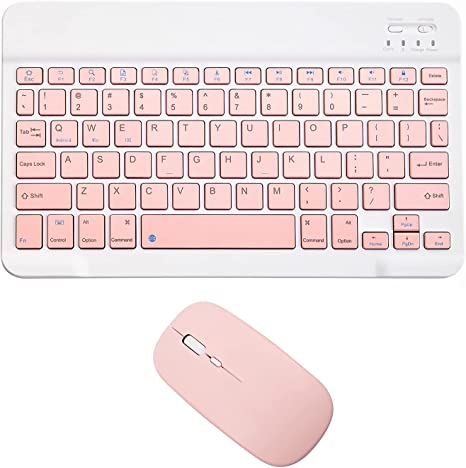 Photo 1 of Rechargeable Bluetooth Keyboard and Mouse Combo Ultra-Slim Portable Compact Wireless Mouse Keyboard Set for Android Windows Tablet Cell Phone iPhone iPad Pro Air Mini, iPad OS/iOS 13 and Above (Pink)