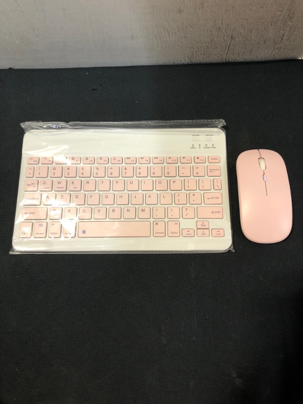 Photo 2 of Rechargeable Bluetooth Keyboard and Mouse Combo Ultra-Slim Portable Compact Wireless Mouse Keyboard Set for Android Windows Tablet Cell Phone iPhone iPad Pro Air Mini, iPad OS/iOS 13 and Above (Pink)