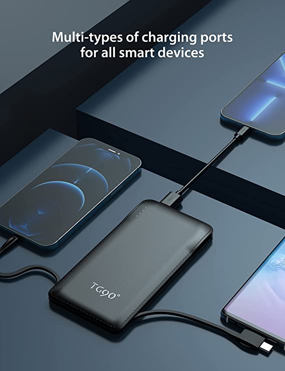 Photo 1 of Cell Phone External Battery Packs TG90 10000mAh Power Bank with Built in Lightning Cable Portable Charger Battery Backup Compatible with iPhone Android Phone Power Packs