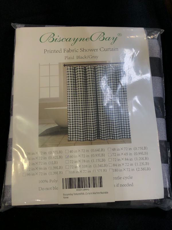 Photo 2 of Biscaynebay Textured Fabric Shower Stall Curtains, Black & Grey 60 Inches Width by 72 Inches Length, Printed Checkered Bathroom Curtains Machine Washable
