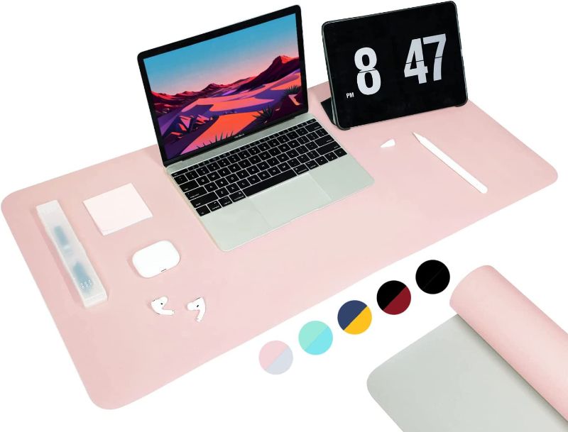 Photo 1 of KELIFANG Pretty Pink and Silver Desk Pad, Waterproof Desk Protector, Large Mouse Pad for Girls Office Work and Room Decoration, Double-Sided Faux Leather Dryers for Organizing Writing Games (31.5 x 15.7 inches)
