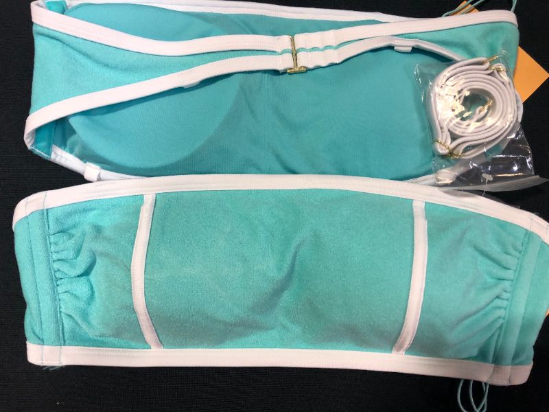 Photo 2 of  Women's Terry Textured Solid Bandeau with Binding Bikini Top - Kona Sol™ Turquoise Blue - 2 pack - Sz Medium