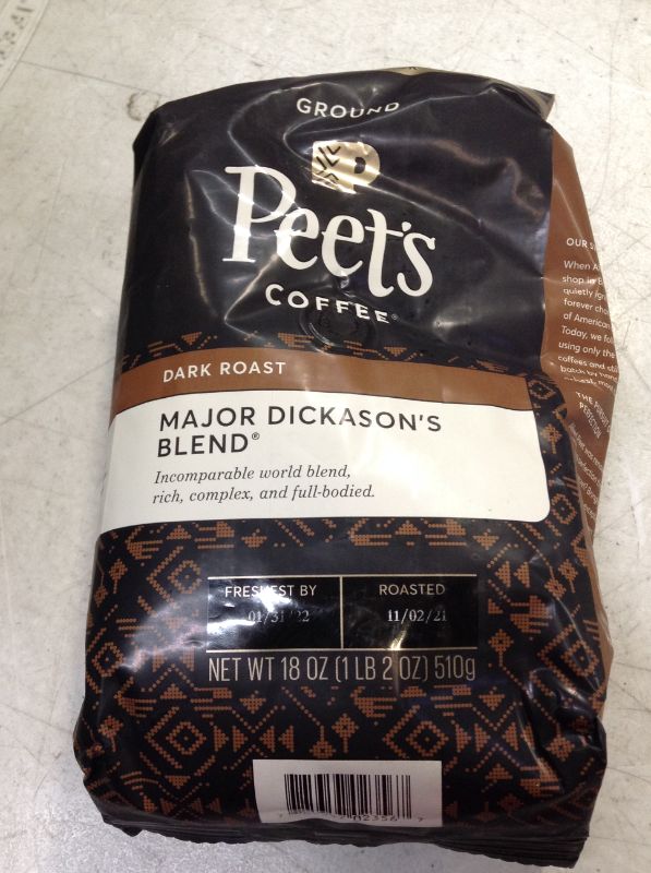 Photo 2 of Peet's Coffee, Dark Roast Ground Coffee - Major Dickason's Blend 18 Ounce Bag----EXP 01/22