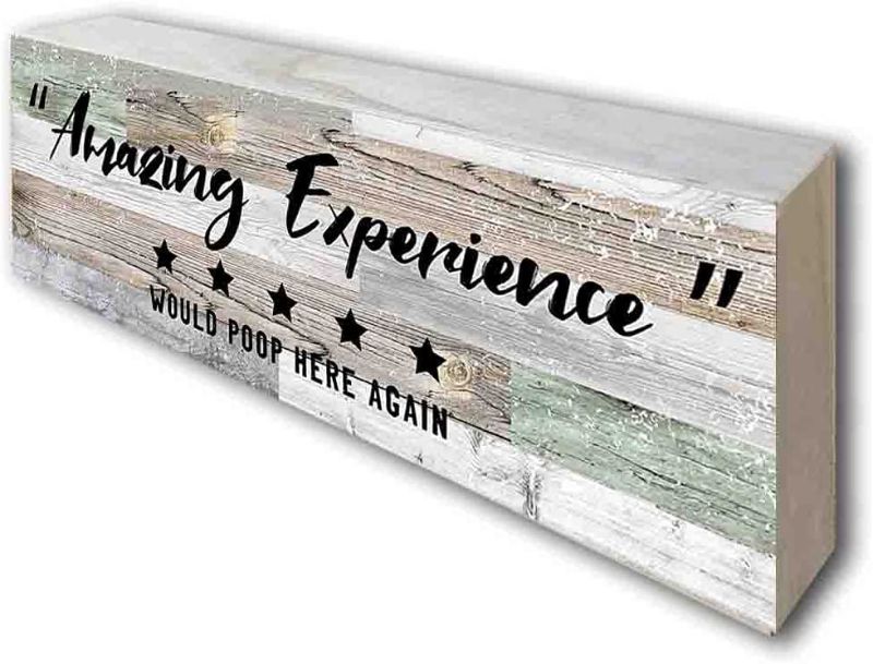 Photo 1 of Amazing Experience Funny Bathroom Rustic Farmhouse Wood Box Plaque Blocks Wall Decor Signs, Bathroom Decor for Home Guest Bathroom Restaurant Coffee Shop Housewarming Gift