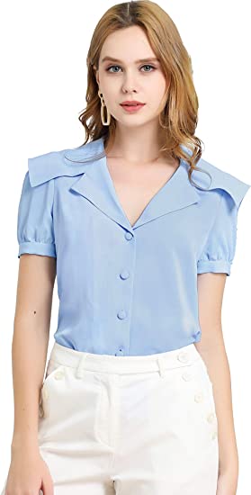 Photo 1 of Allegra K Women's Puff Sleeves Shirt Office Work Button Down Collared Blouse---size large
